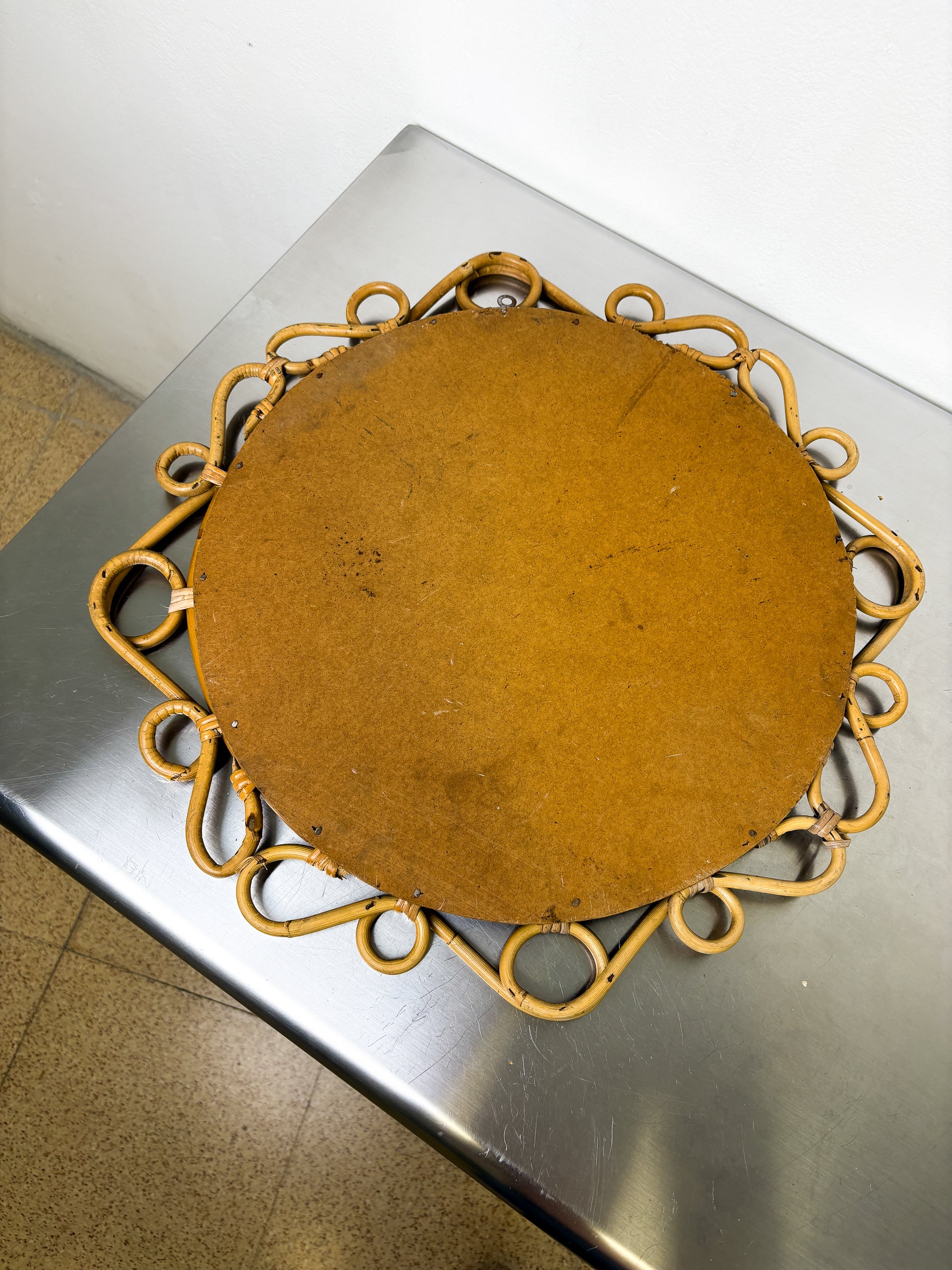Spanish Rattan Bamboo Oval Mirror, Circa 1960s