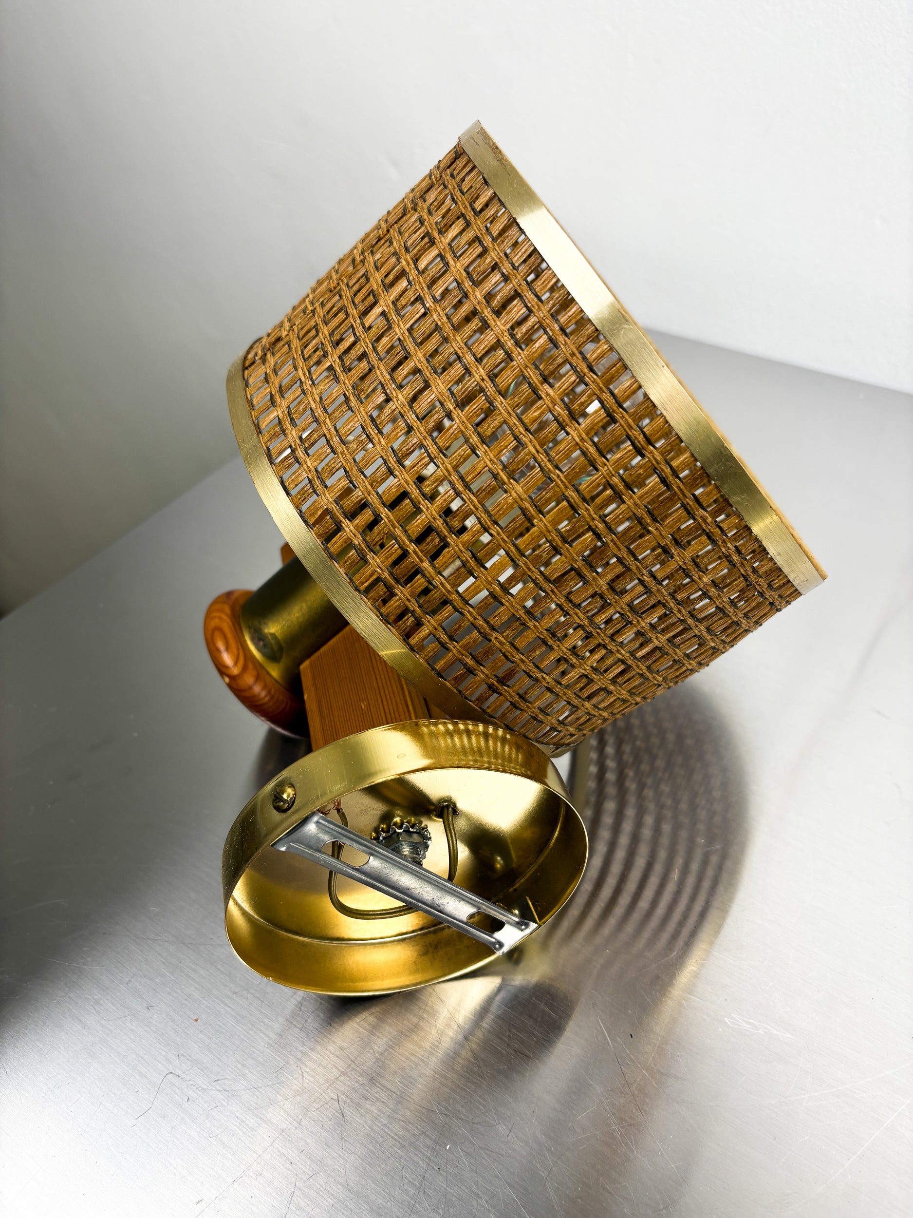 Vintage Rattan & Wood Wall Sconce, Italy, 1970's