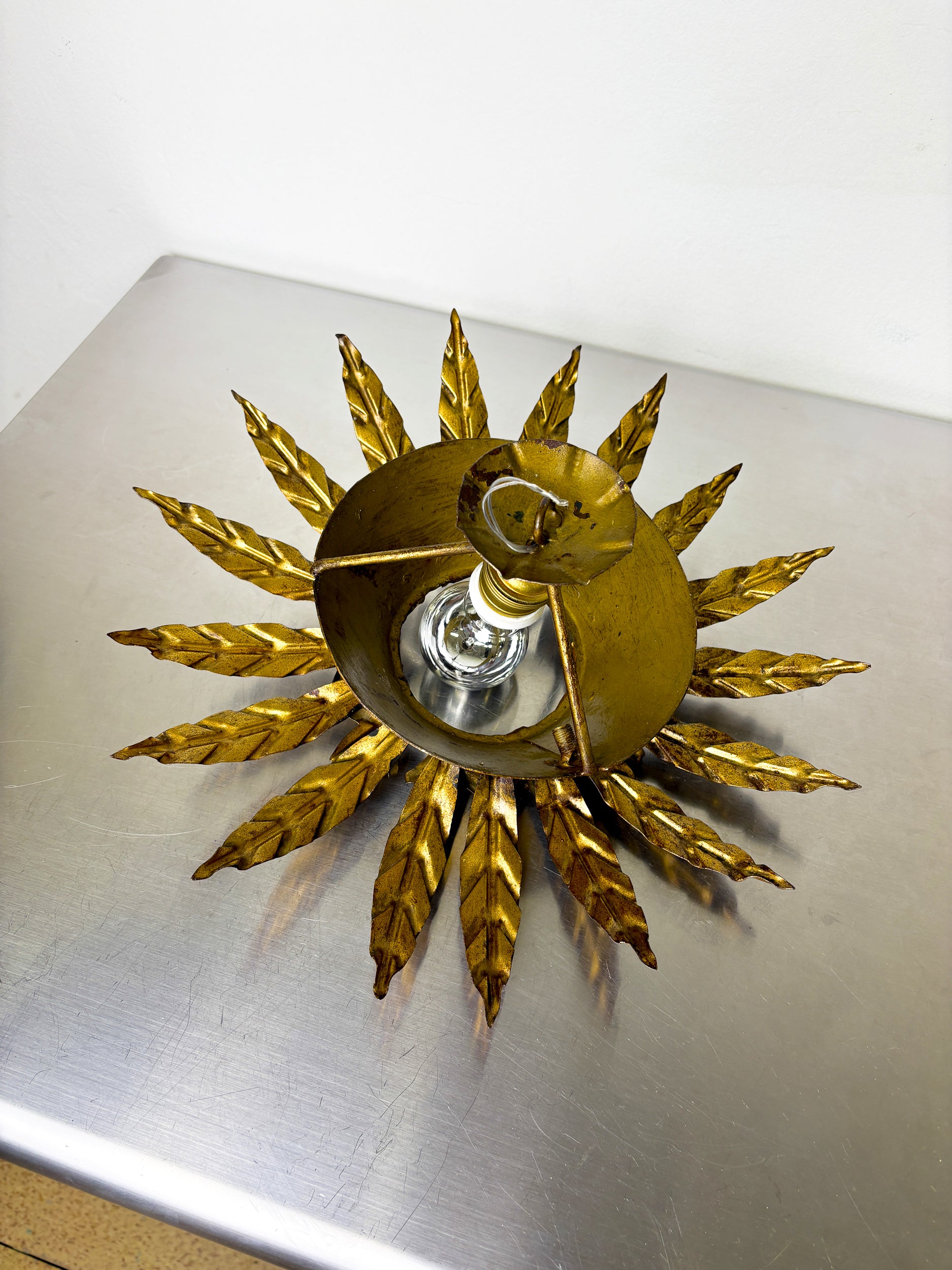 Sunburst Foliage Floral Ceiling Light or wall light, France, 1970's
